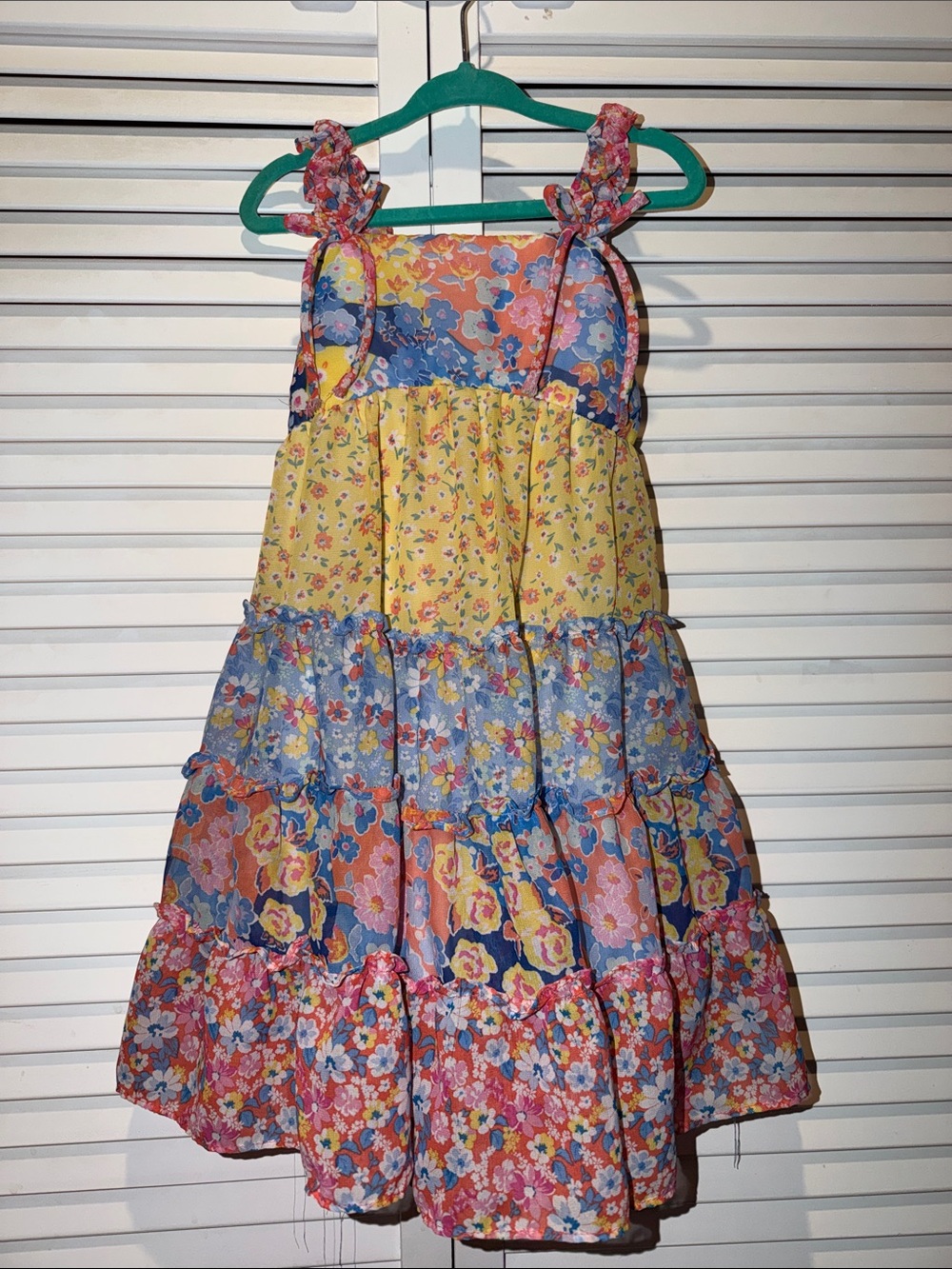 Jona Michelle Yellow Blue Pink Floral Tiered Sundress